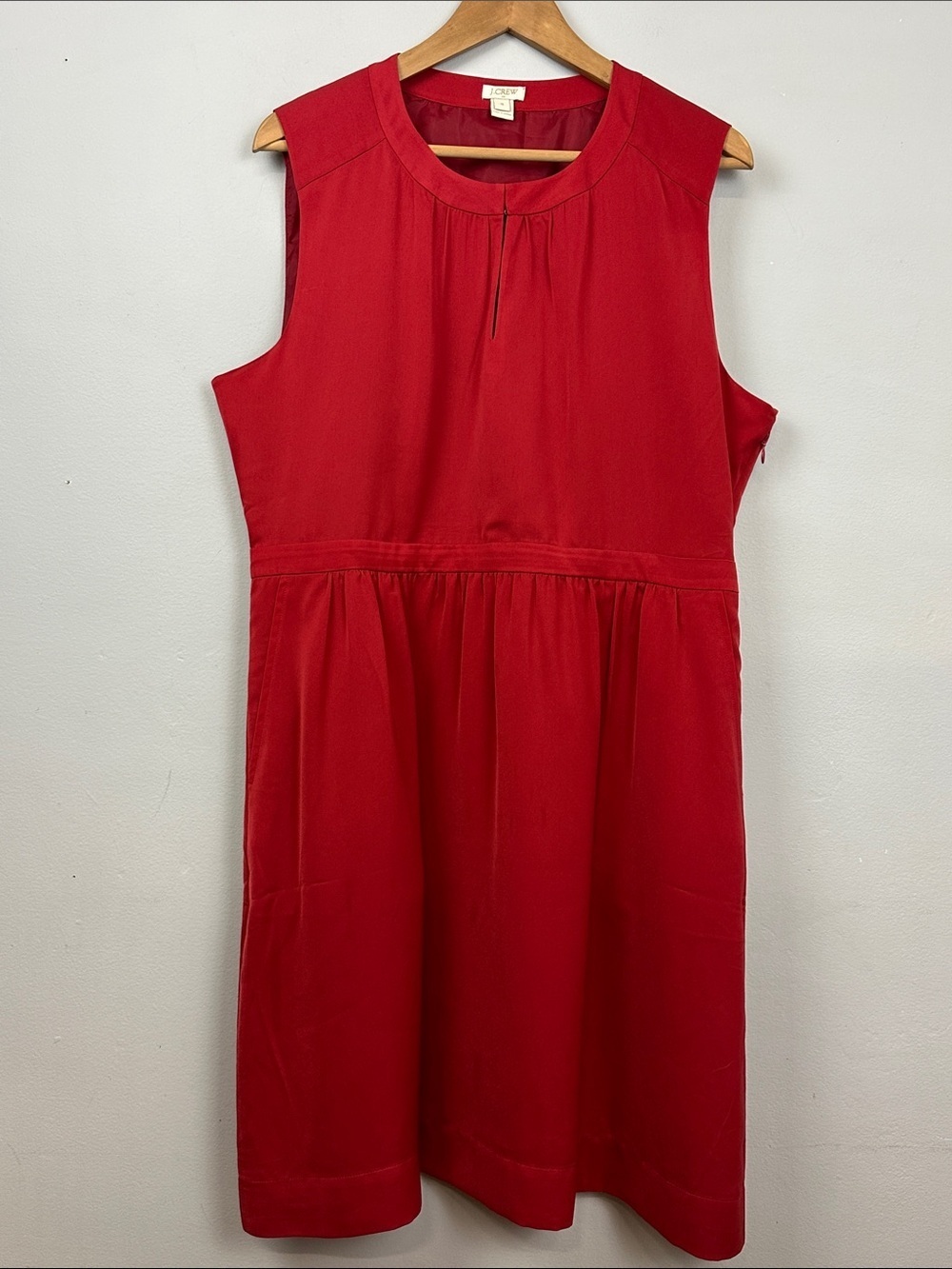 J. Crew Red Sleeveless Dress with Pockets and Keyhole Neckline Sz 16
